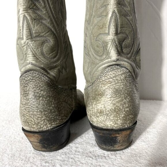 Vintage Grey Green Leather Pointed Toe Cowboy Boots 8.5 - Picture 11 of 16